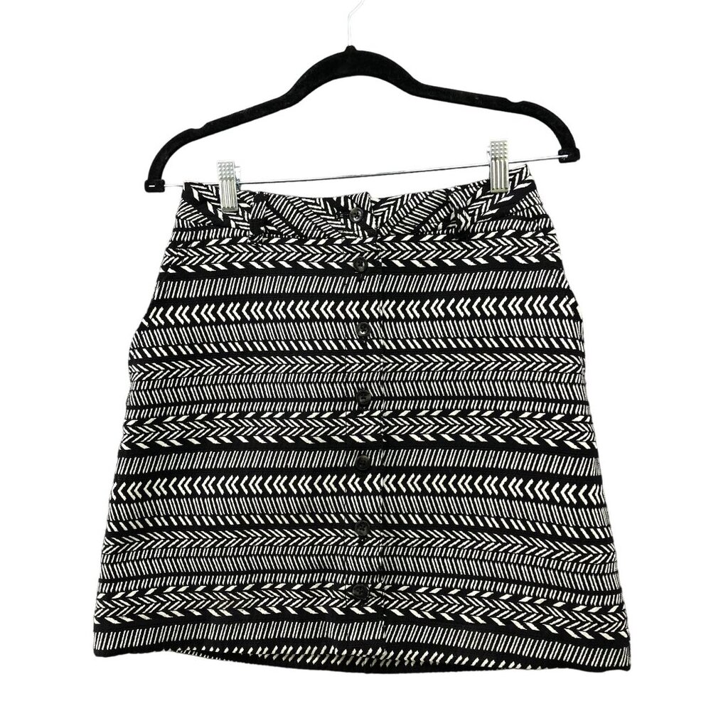 Anthropologie Maeve Mini Skirt Size 2 Black White Printed Textured Button Front